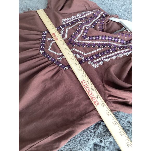 Zara Woman's Long Sleeve Beaded Embroidered Blouse Top Brown Size Small - Picture 14 of 14